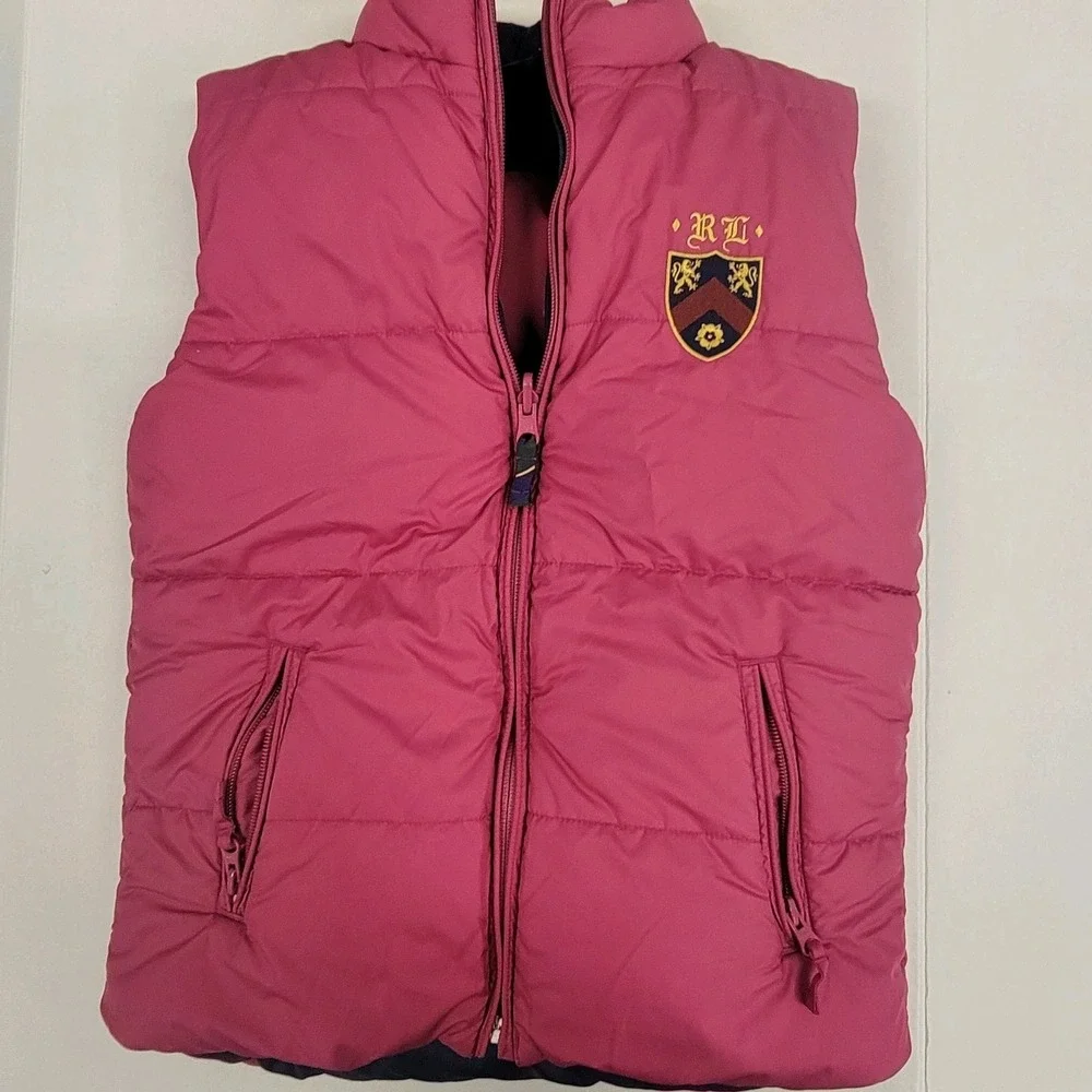Polo Ralph Lauren Girls 12-14 Puffer Vest‎ Down Feather Fill Reversable Crest
